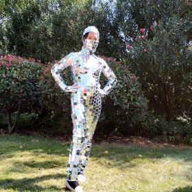 Silver girl dance mirror outfit for show